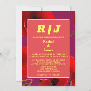 Orange Pink Aquarell Floral Moderne Boho Hochzeit Einladung