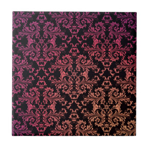 Orange Pink Black Damask Muster Fliese
