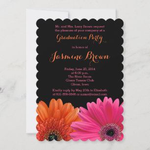 Orange Pink Black Gerbera Daisy Graduation Party Einladung