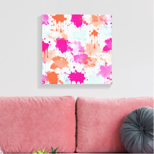 Orange Pink Blau Abstrakte Moderne Farbspritzer Leinwanddruck