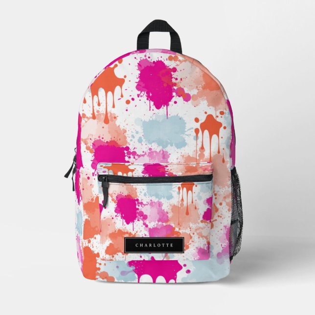 Orange Pink Blue Abstrakt Modern Girl School Bedruckter Rucksack (Vorderseite)