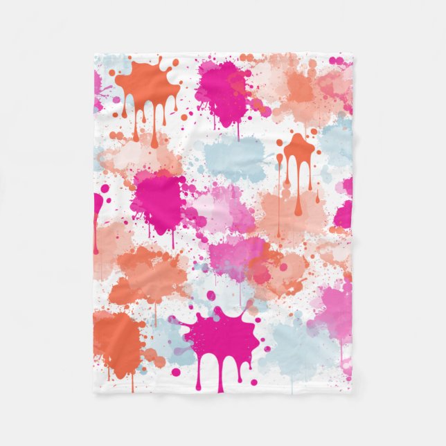 Orange Pink Blue Abstrakt Modern Paint Splash Fleecedecke (Vorderseite)