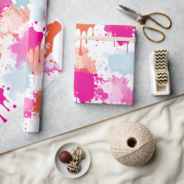 Orange Pink Blue Abstrakt Modern Paint Splash Geschenkpapier