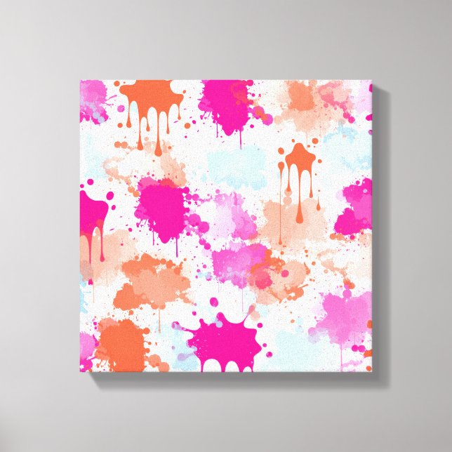 Orange Pink Blue Abstrakt Modern Paint Splash Leinwanddruck (Vorderseite)