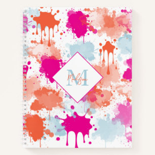Orange Pink Blue Abstrakt Modern Paint Splash Notizbuch