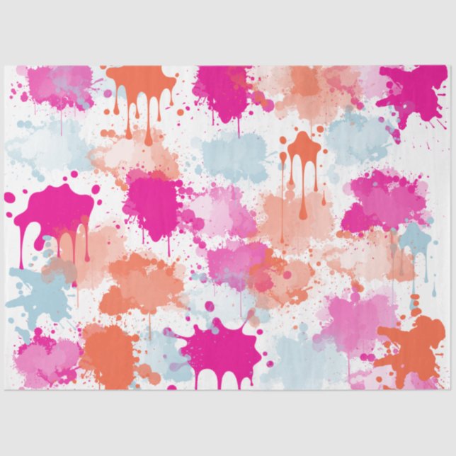 Orange Pink Blue Abstrakt Modern Paint Splash Seidenpapier (Vorderseite)