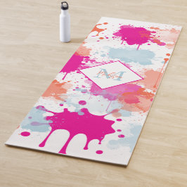 Orange Pink Blue Abstrakt Modern Paint Splash Yogamatte