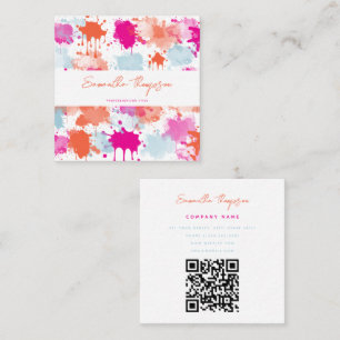 Orange Pink Blue Abstrakt Modern QR Code Quadratische Visitenkarte