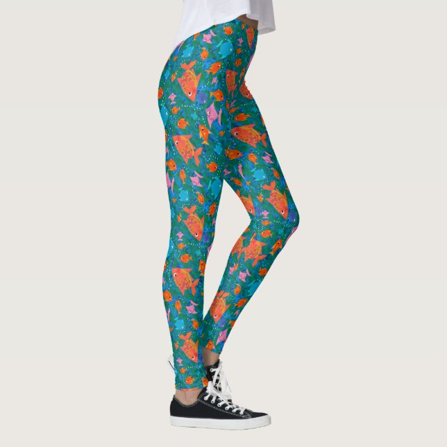 Orange Pink Blue Fun Fisch Unterwasser im Meer Leggings (Rechts)