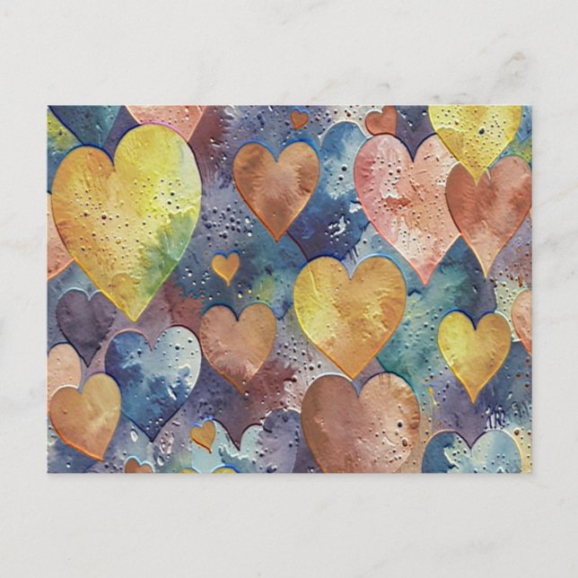 orange pink blue yellow hearts postkarte (Vorderseite)