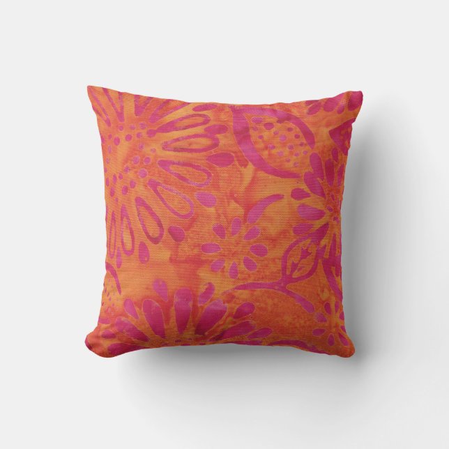 Orange Pink Boho Batik Blumenmuster Kissen (Vorderseite)