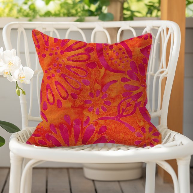 Orange Pink Boho Batik Blumenmuster Kissen (Von Creator hochgeladen)