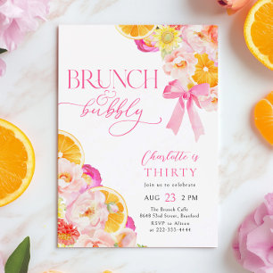 Orange Pink Brunch & Bubbly Birthday Brunch Einladung