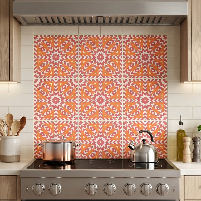 Orange & Pink Ethnic Mosaic Geometric Muster Fliese (Von Creator hochgeladen)