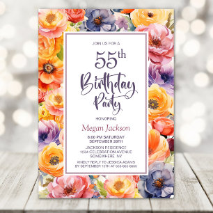 Orange Pink Floral 55. Geburtstagsparty Einladung