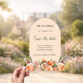 Orange pink floral arch wedding Save the Date Card Acryleinladungen