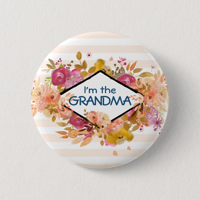 Orange & Pink Floral Bouquet Grandma Button (Vorderseite)