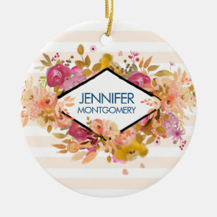 Orange & Pink Floral Bouquet Keramik Ornament