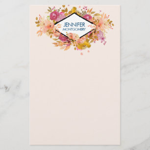 Orange & Pink Floral Bouquet mit Diamantrahmen Briefpapier