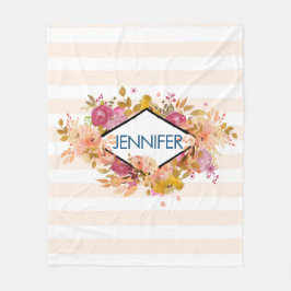 Orange & Pink Floral Bouquet mit Diamantrahmen Fleecedecke