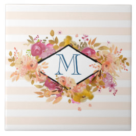 Orange & Pink Floral Bouquet mit Diamantrahmen Fliese