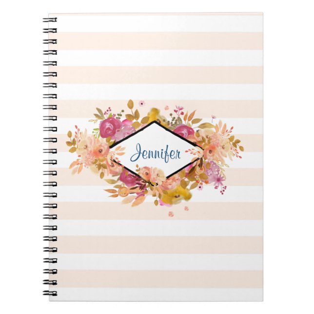 Orange & Pink Floral Bouquet mit Diamantrahmen Notizblock (Vorderseite)