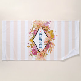 Orange & Pink Floral Bouquet mit Diamantrahmen Strandtuch