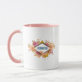 Orange & Pink Floral Bouquet mit Diamantrahmen Tasse