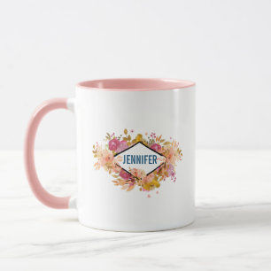 Orange & Pink Floral Bouquet mit Diamantrahmen Tasse