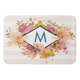 Orange & Pink Floral Bouquet Monogram Badematte