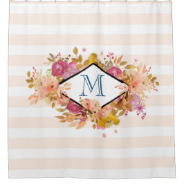 Orange & Pink Floral Bouquet Monogram Duschvorhang