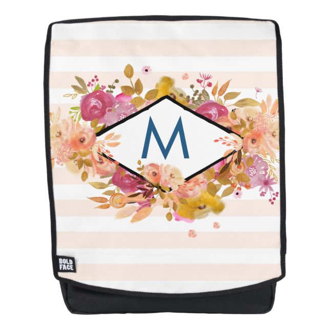 Orange & Pink Floral Bouquet Monogram Rucksack (Vorderseite)