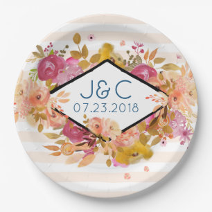 Orange & Pink Floral Bouquet Wedding Pappteller
