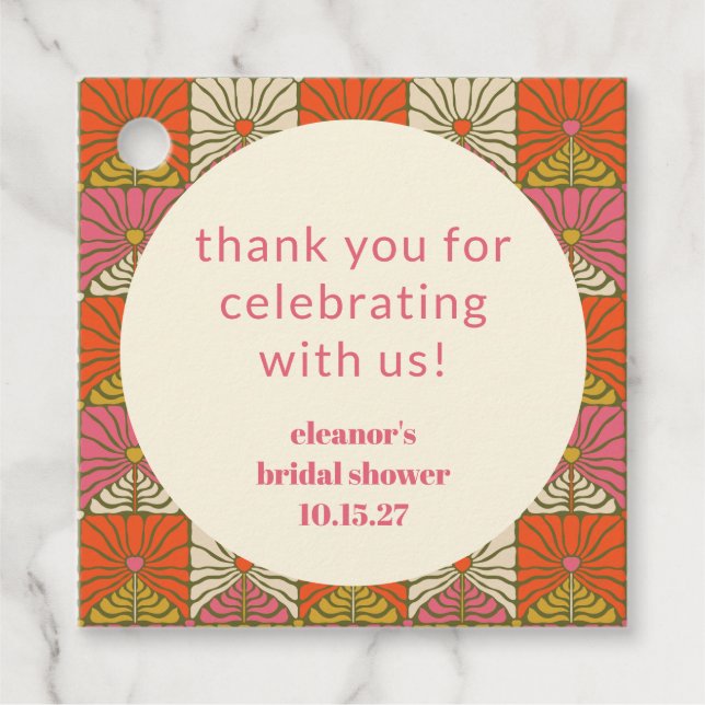 Orange Pink Floral Brautparty Custom Vielen Dank Geschenkanhänger (Vorderseite)
