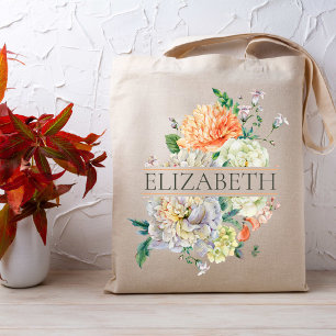 Orange Pink Floral Bridesmaid Monogramm Name Tasch Tragetasche