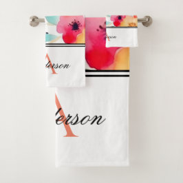 Orange/Pink Floral Monogramm Badhandtuch Set