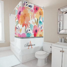 Orange/Pink Floral Monogramm Duschvorhang