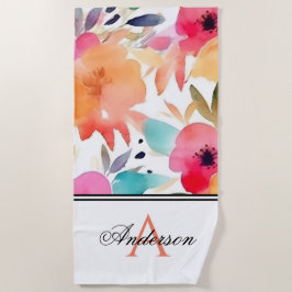 Orange/Pink Floral Monogramm Strandtuch