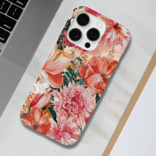 Orange Pink Floral Muster iPhone 16 Pro Hülle