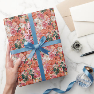 Orange Pink Floral Muster Geschenkpapier