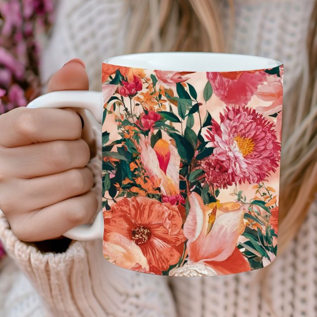 Orange Pink Floral Muster Kaffeetasse (Von Creator hochgeladen)