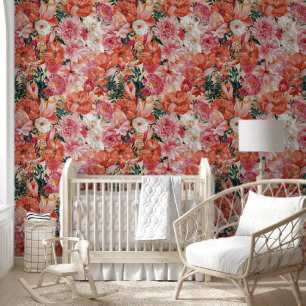 Orange Pink Floral Muster Tapete