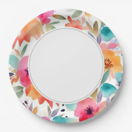 Orange Pink Floral Pappteller