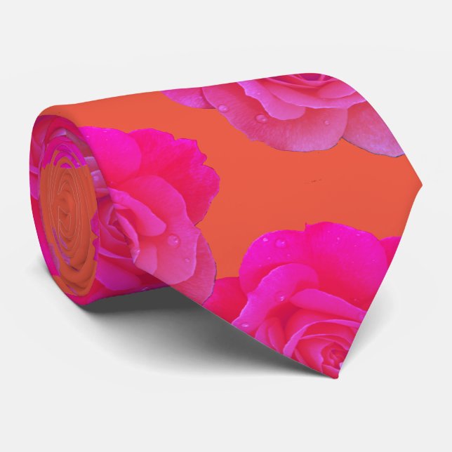 Orange Pink Floral Rose Moderne Farbenfrohe Stilel Krawatte (Gerollt)
