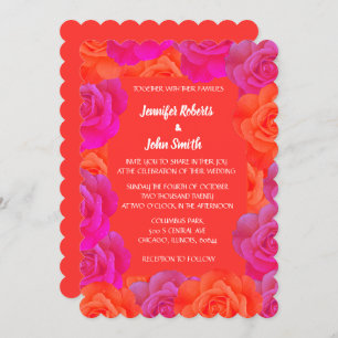 Orange Pink Floral Rose Muster QR Code Hochzeit Einladung