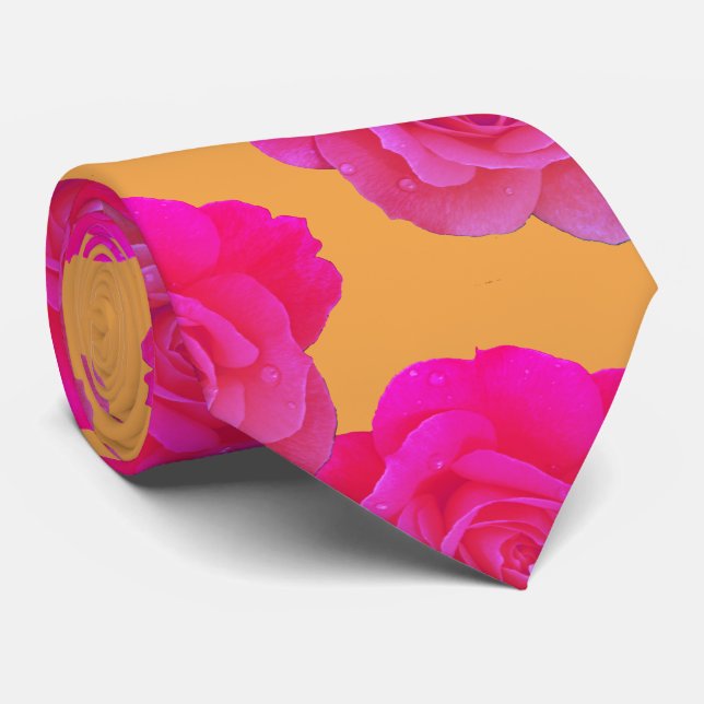 Orange Pink Floral Rose Stylish Gift Party Favor Krawatte (Gerollt)