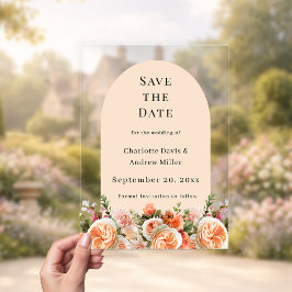 Orange pink floral wedding arac Save the Date Card Acryleinladungen