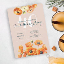 Orange Pink Garden Floral 40. Geburtstag Party