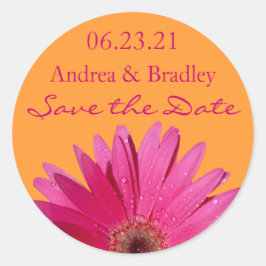 Orange Pink Gerbera Daisy Save the Date Sticker