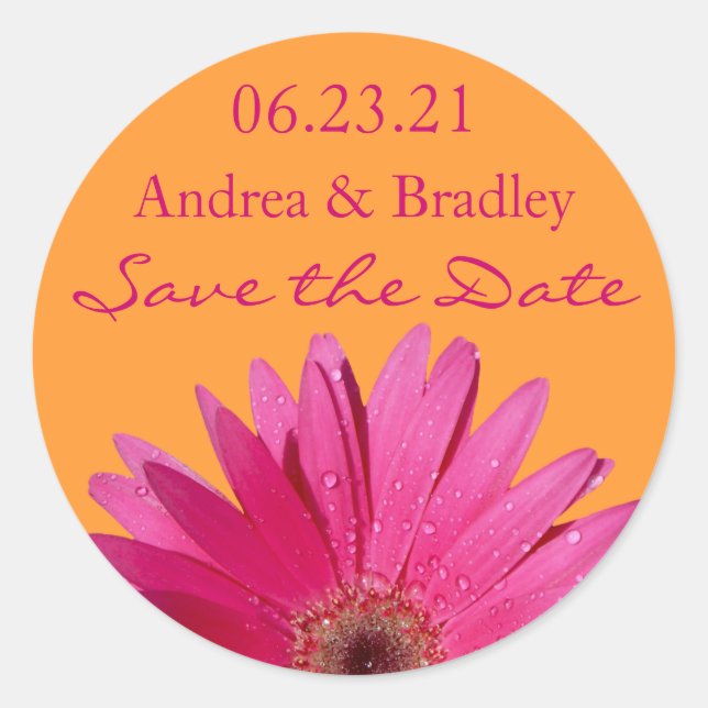 Orange Pink Gerbera Daisy Save the Date Sticker (Vorderseite)
